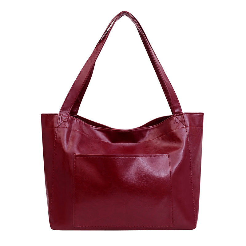 Soft Leather Retro Oil Waxed Leather Large Capacity Shoulder Bag