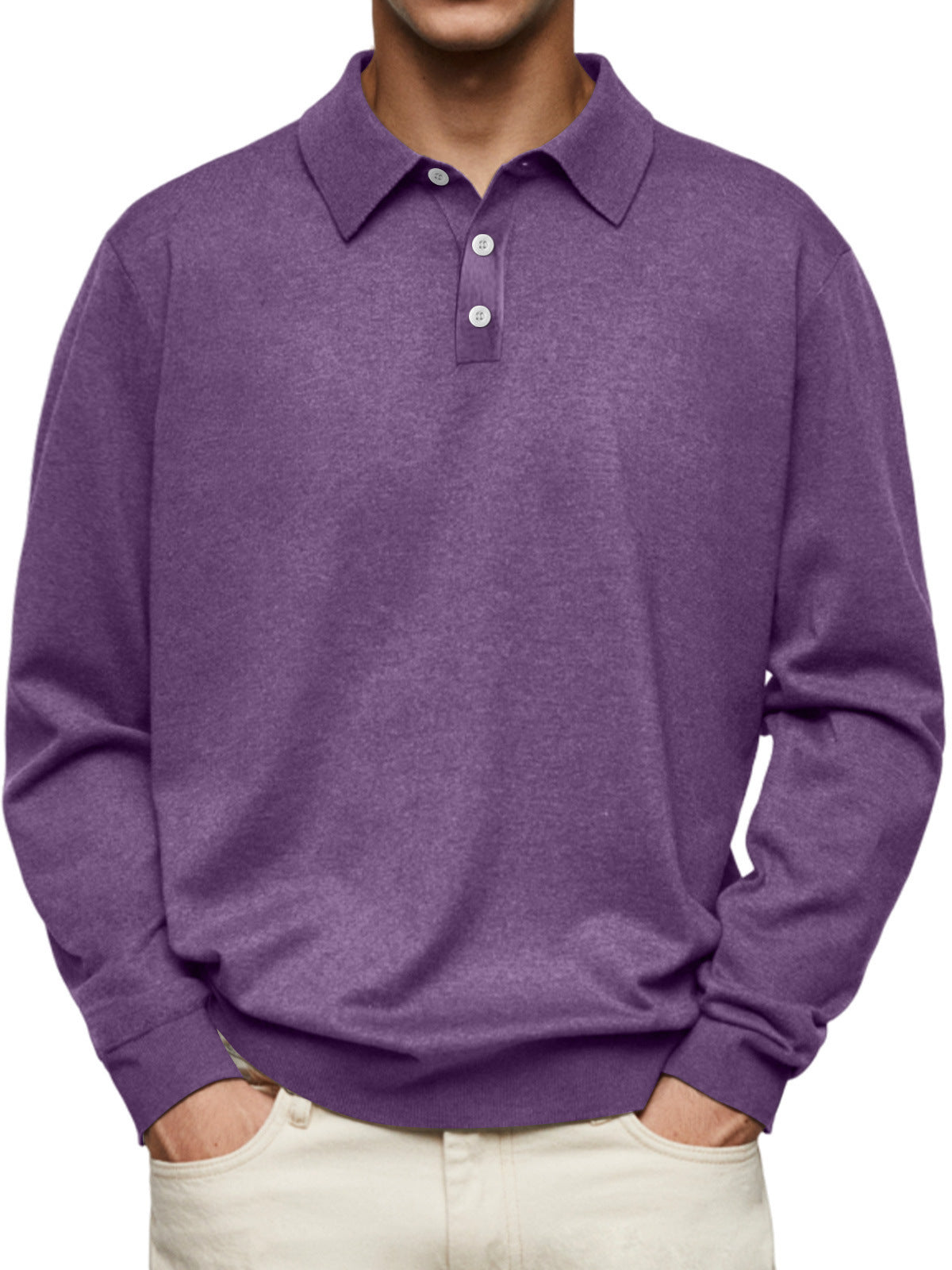 Long Sleeve V-neck Buttons Men&