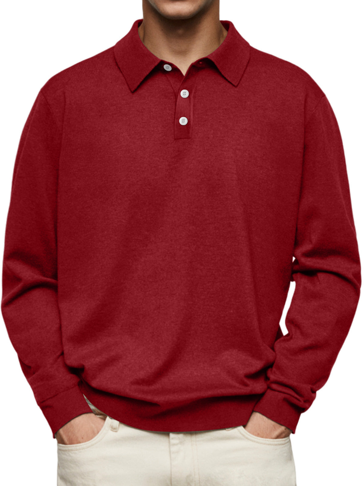 Long Sleeve V-neck Buttons Men&