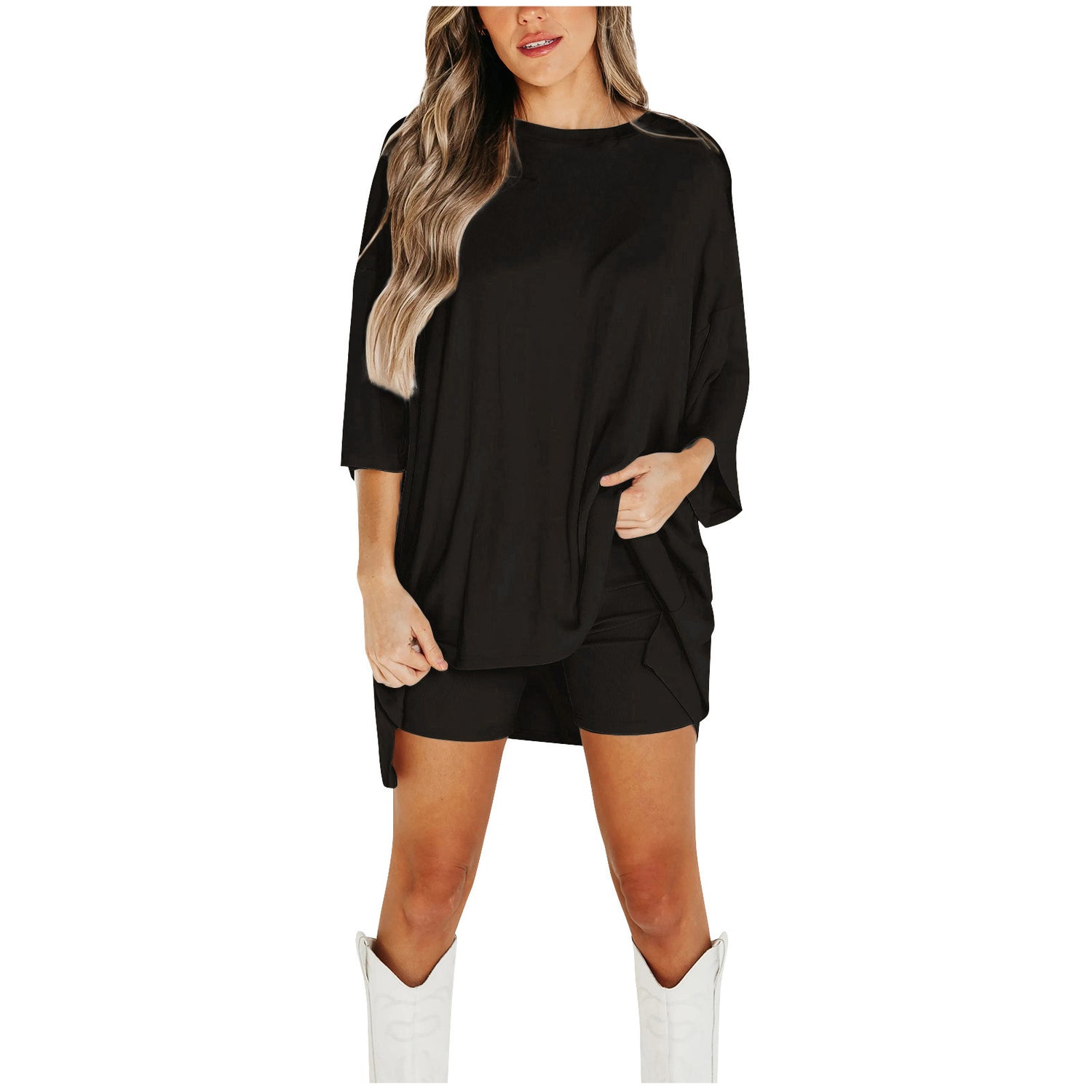 Summer Shorts Suit Fashion Loose Short-sleeved T-shirt And Slim Tight Pants Women&