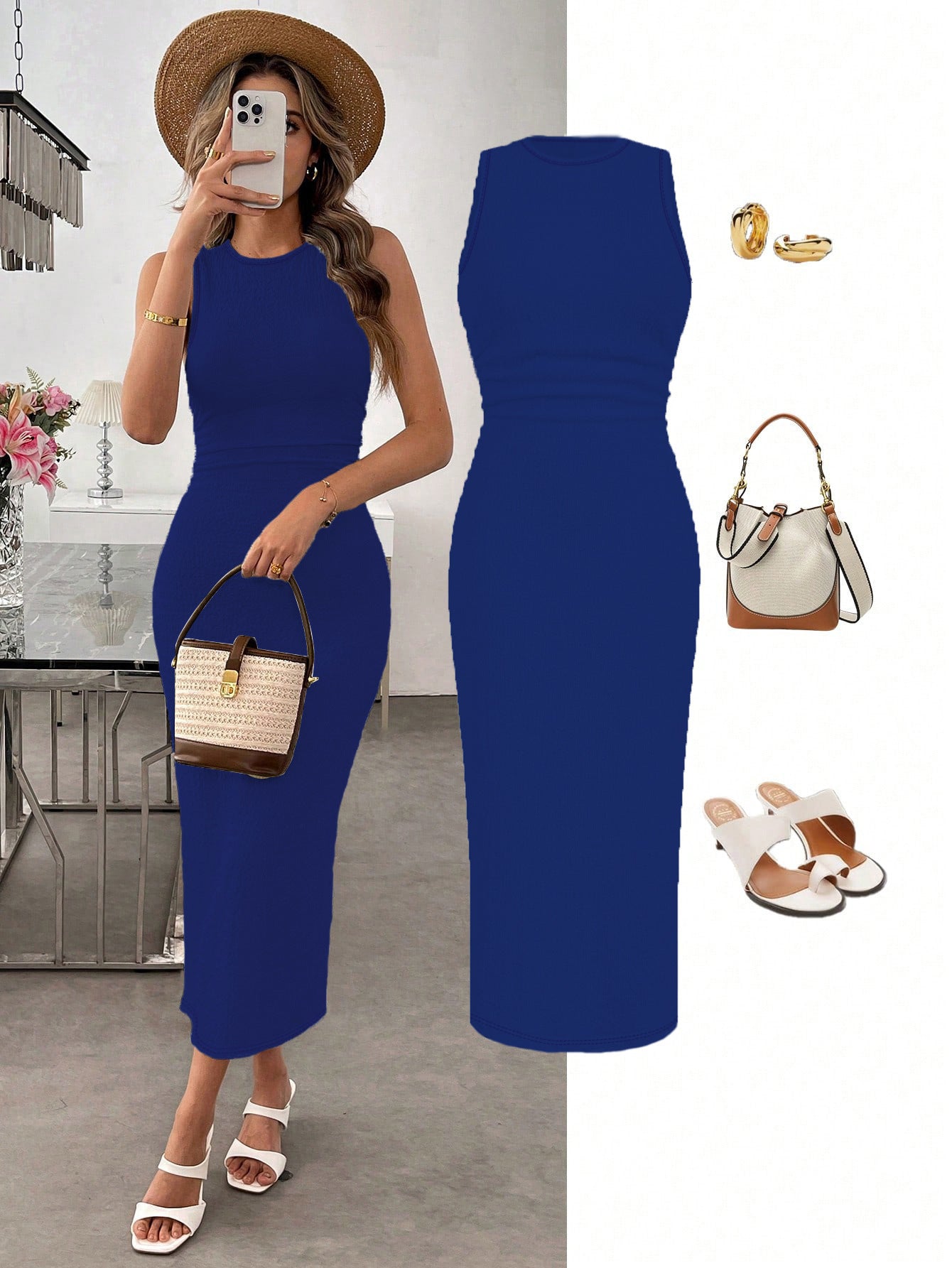 Vacation Style Short Sleeve Slit Slim-fitting Dress