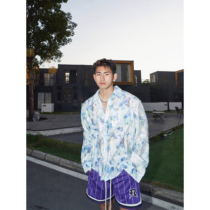 Spring And Summer American Three-dimensional Floral Shirt Niche Design Floral Long Sleeve Shirt