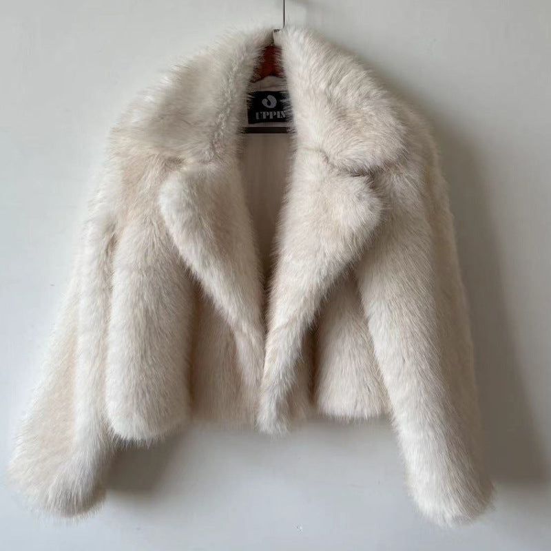 Fashion Loose Lapels Fur Coat Women&