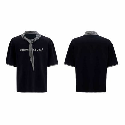 Tie Stitching Design Short Sleeve Metal Printing Simple T-shirt Tide