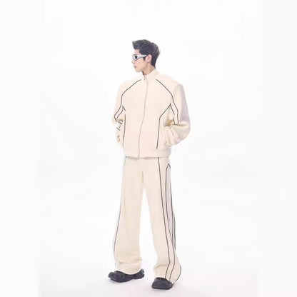 High-end Pu Shuai Casual Suit Loose Design Cardigan Stand Collar Jacket Wide Leg Pants Matching Two-piece Suit