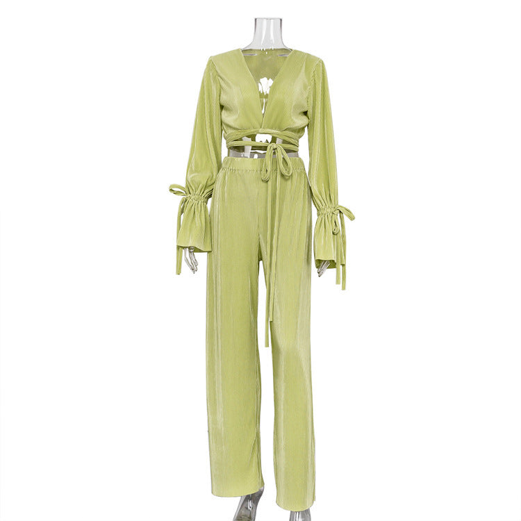 Fashion Retro Long Sleeve Pleated Women&