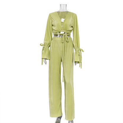 Fashion Retro Long Sleeve Pleated Women&