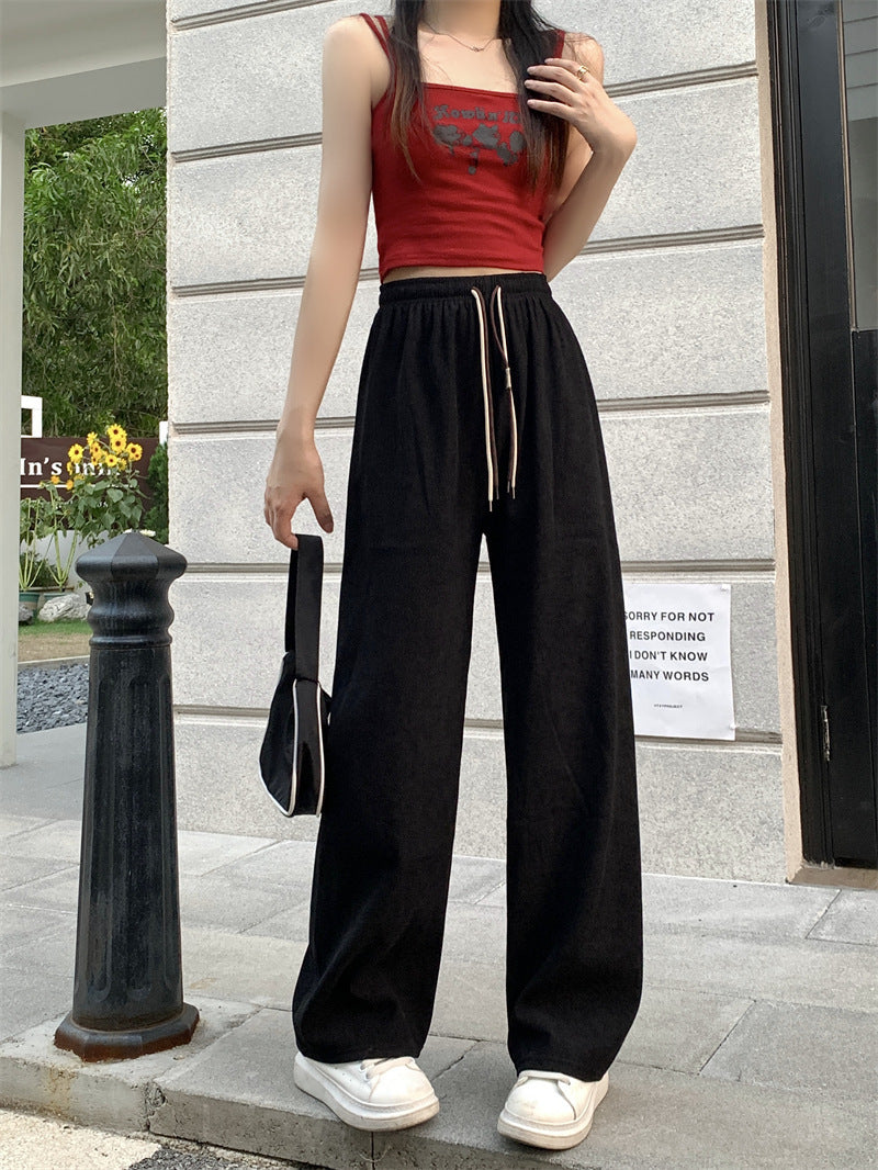 Corduroy Double Drawstring Wide-leg Pants Popular Women&