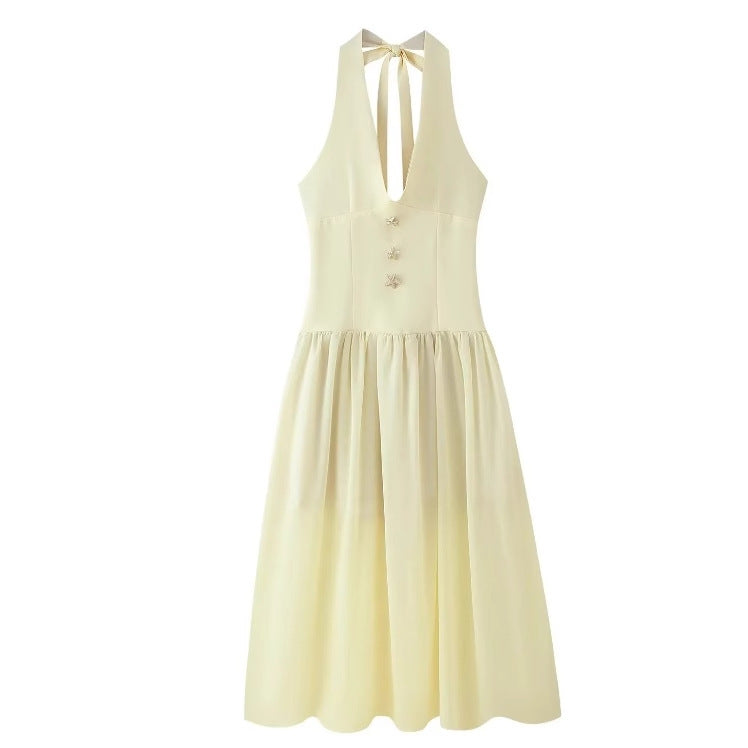 European And American Halter Lace-up Deep V Sexy Girdle Backless Dress