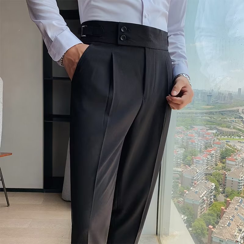 Autumn Retro High Waist Business Pure Color Straight Casual Trousers
