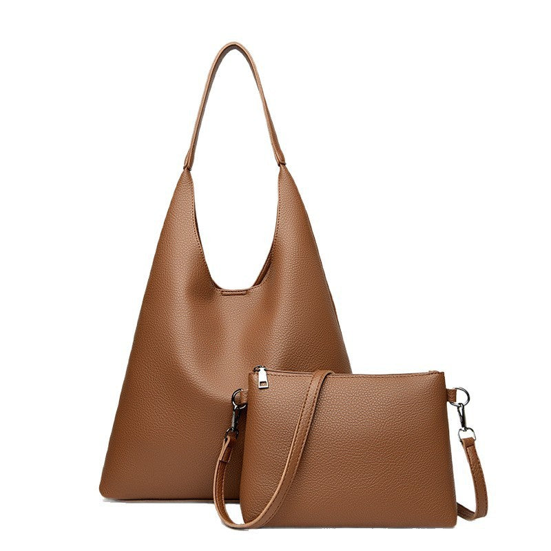 Retro Large Capacity Shoulder Bag Soft Leather Underarm Crossbody Bag