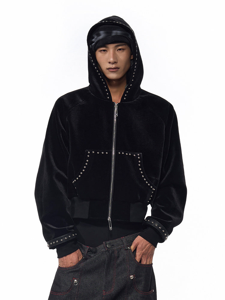 Gold Velvet Short Type Hooded Jacket